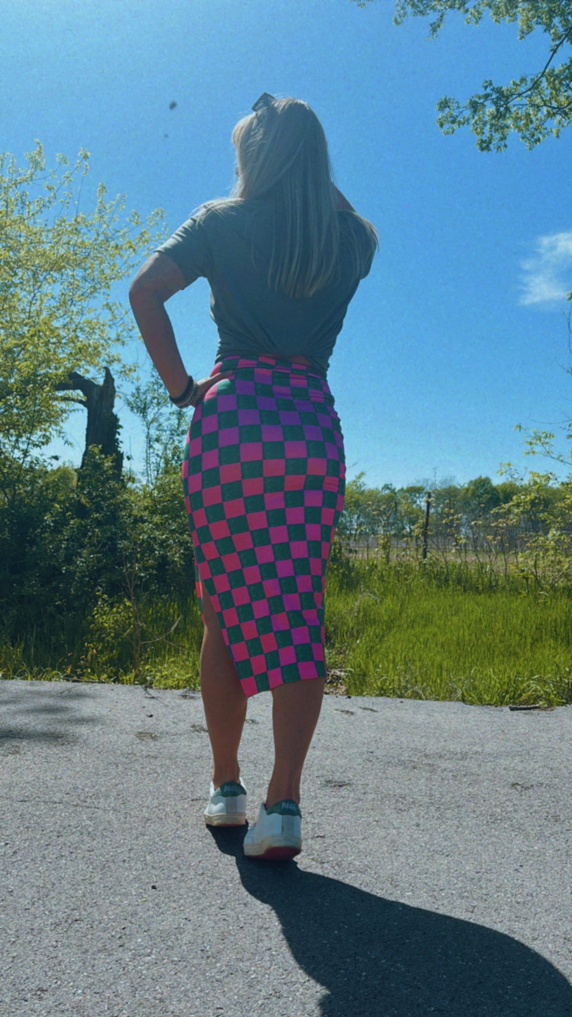 Pink & Green Checkered Skirt