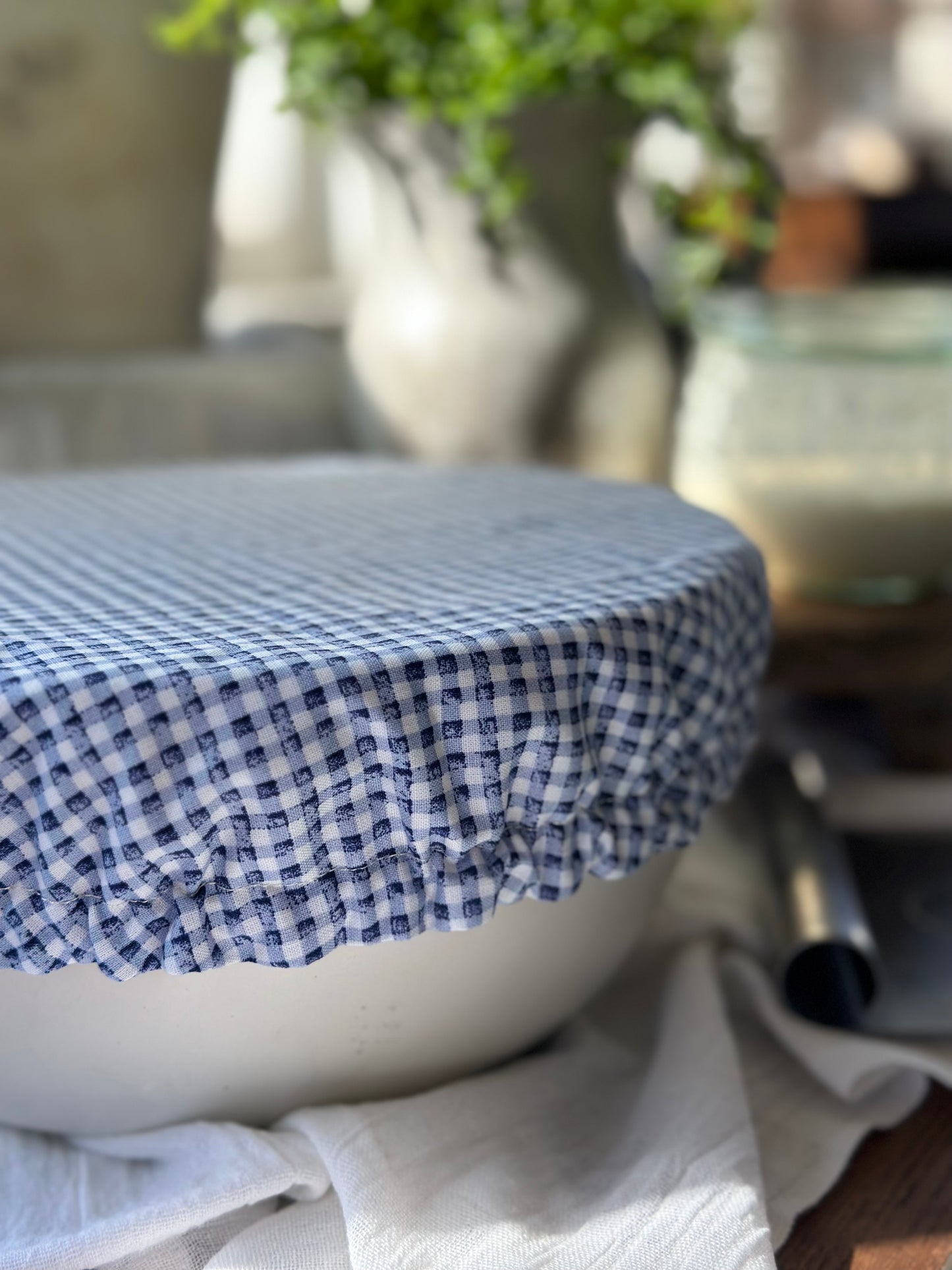 Blue Gingham (Large) Bowl Cover