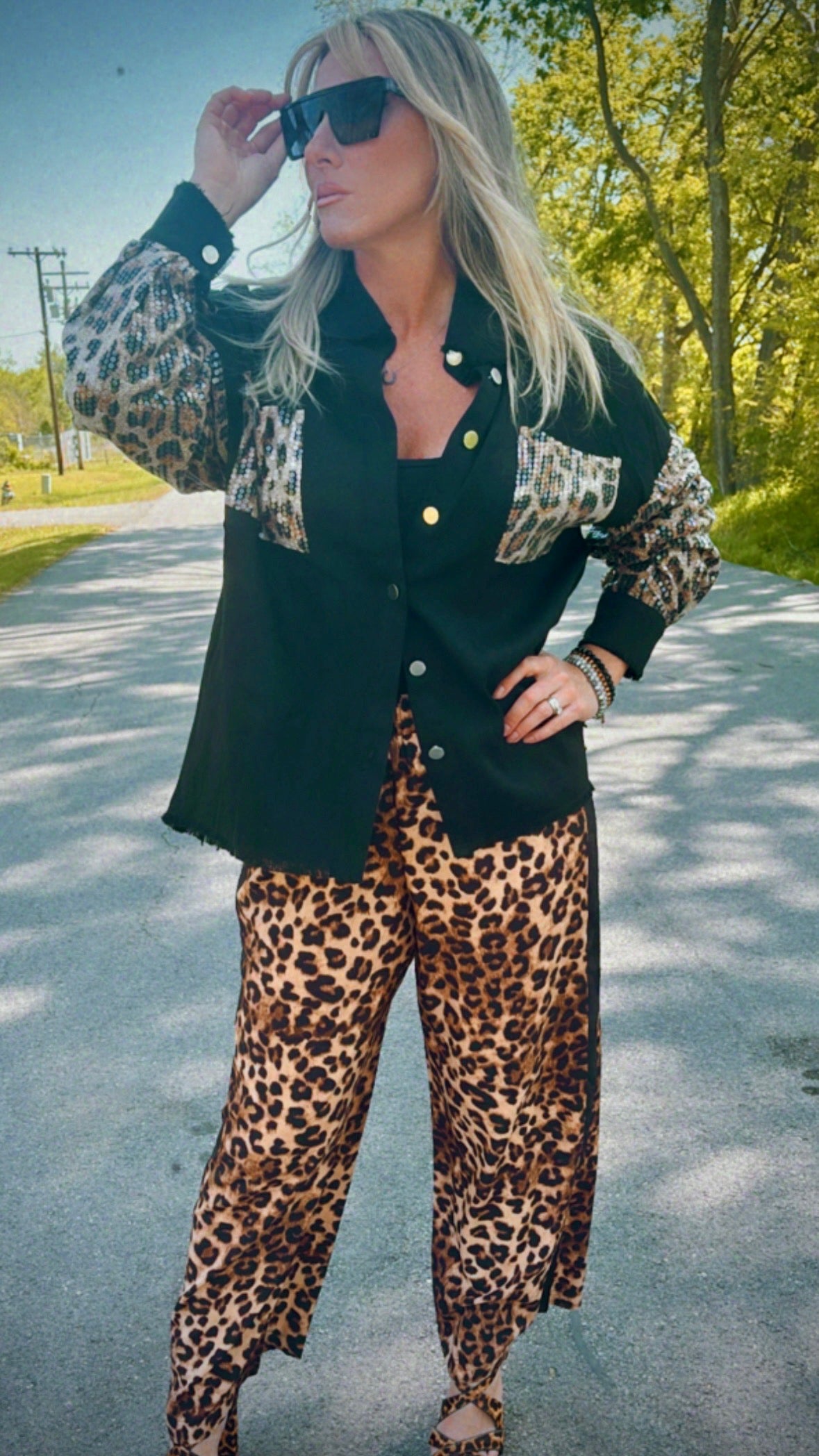 Leopard Sequin Denim Jacket