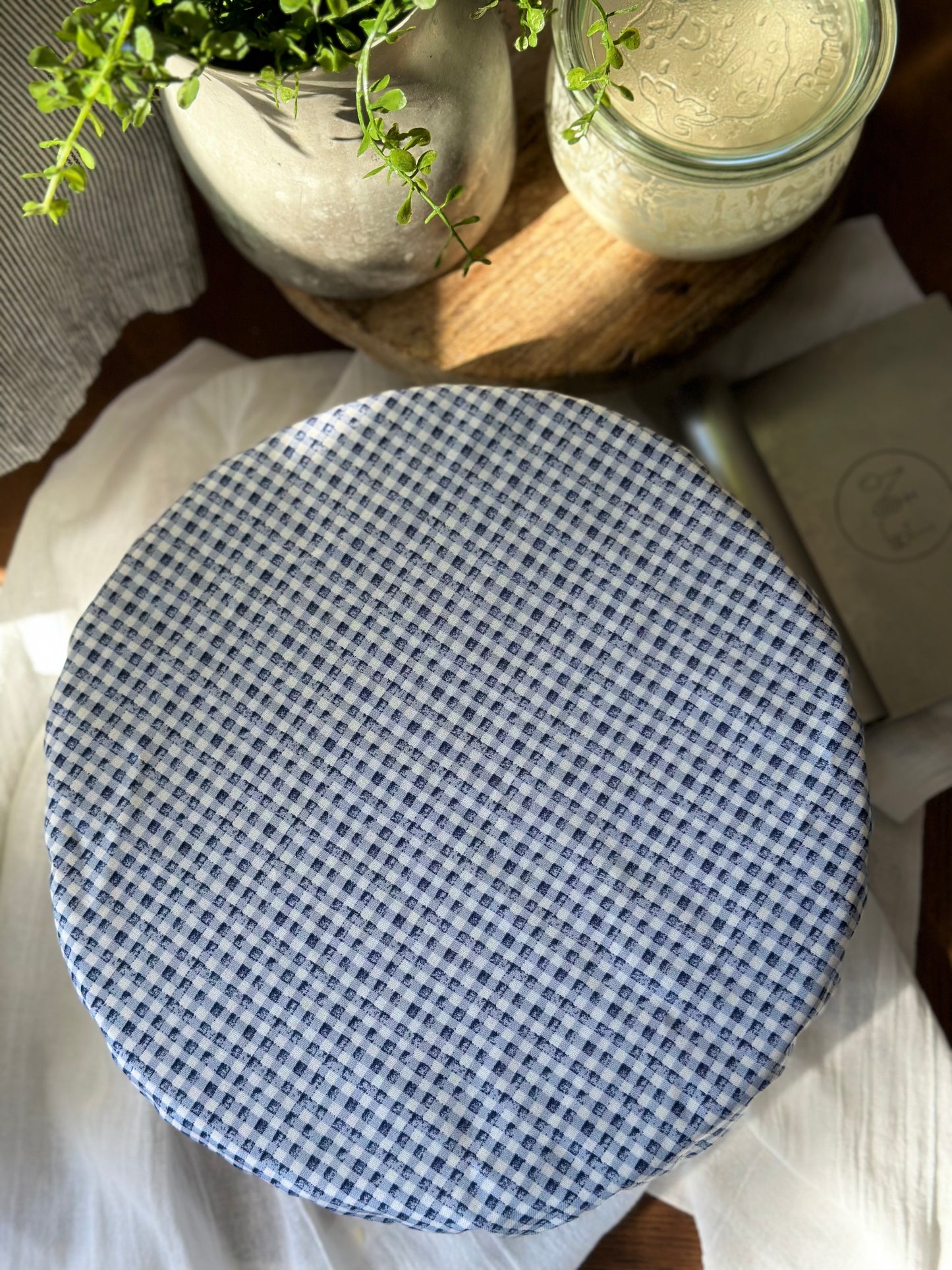 Blue Gingham (Large) Bowl Cover
