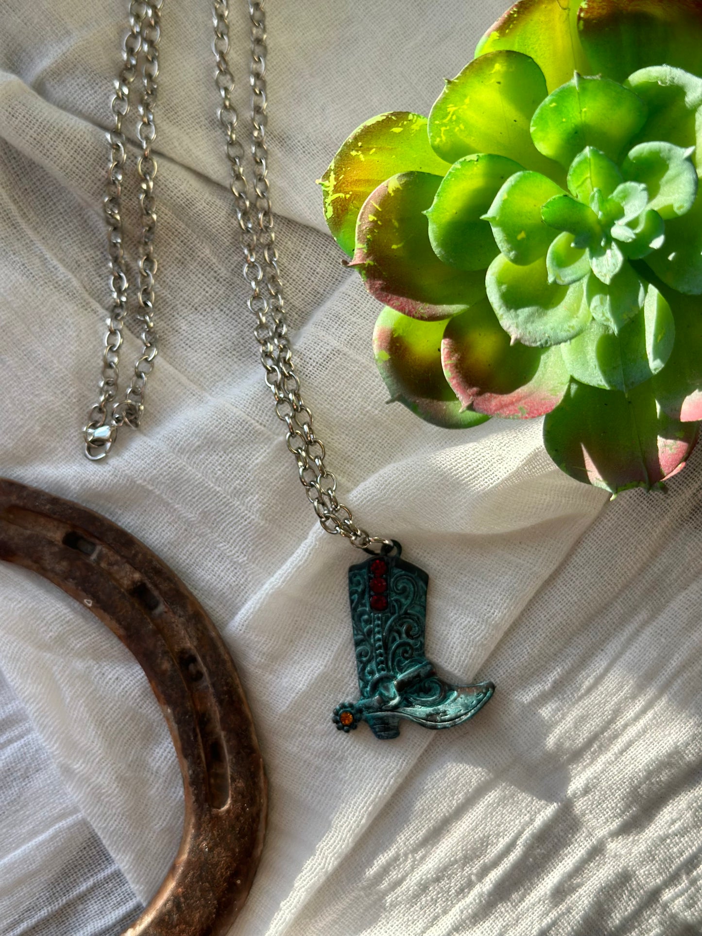 Blue Pantina Cowboy Boot Pendant Necklace
