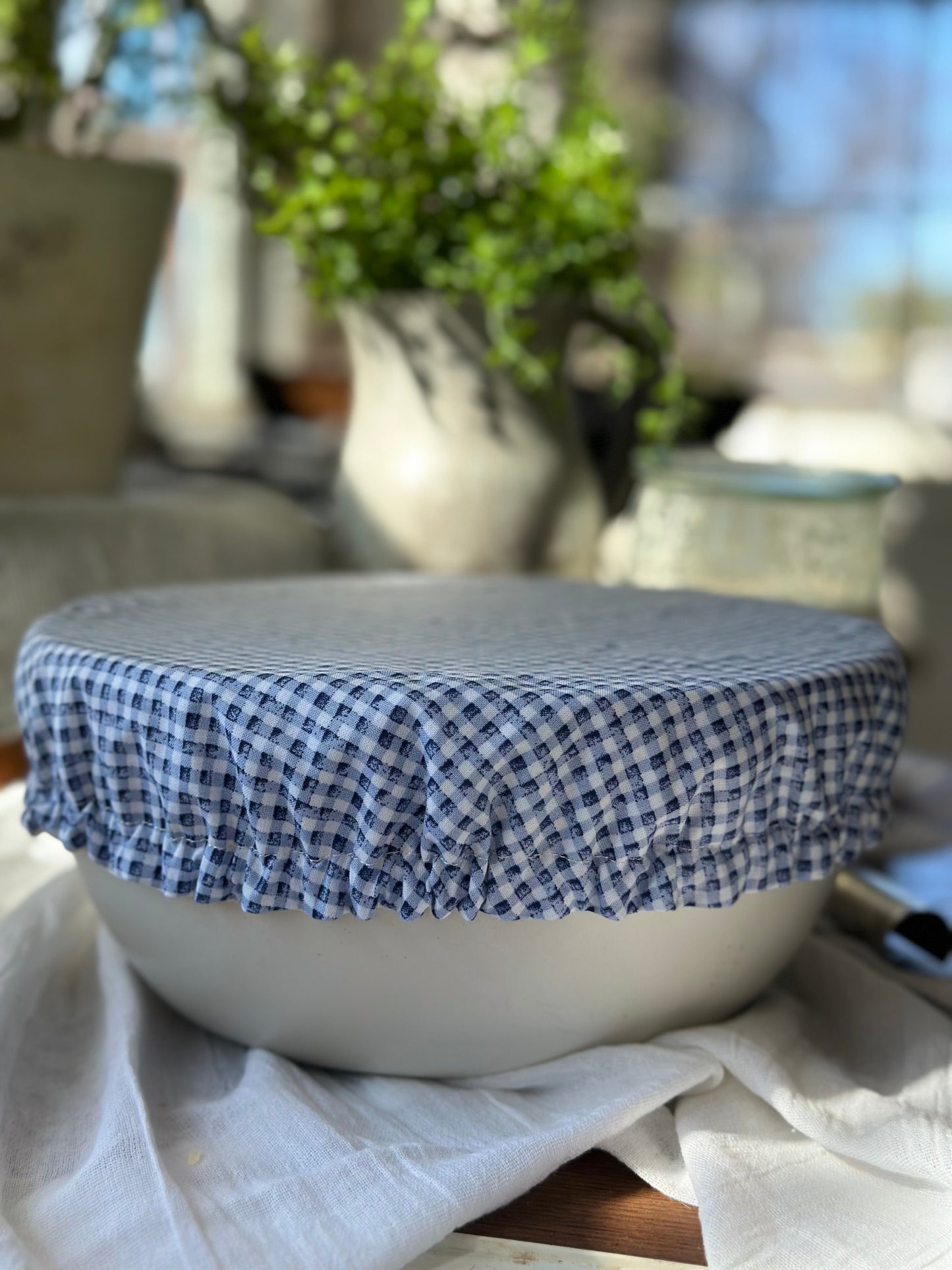 Blue Gingham (Large) Bowl Cover