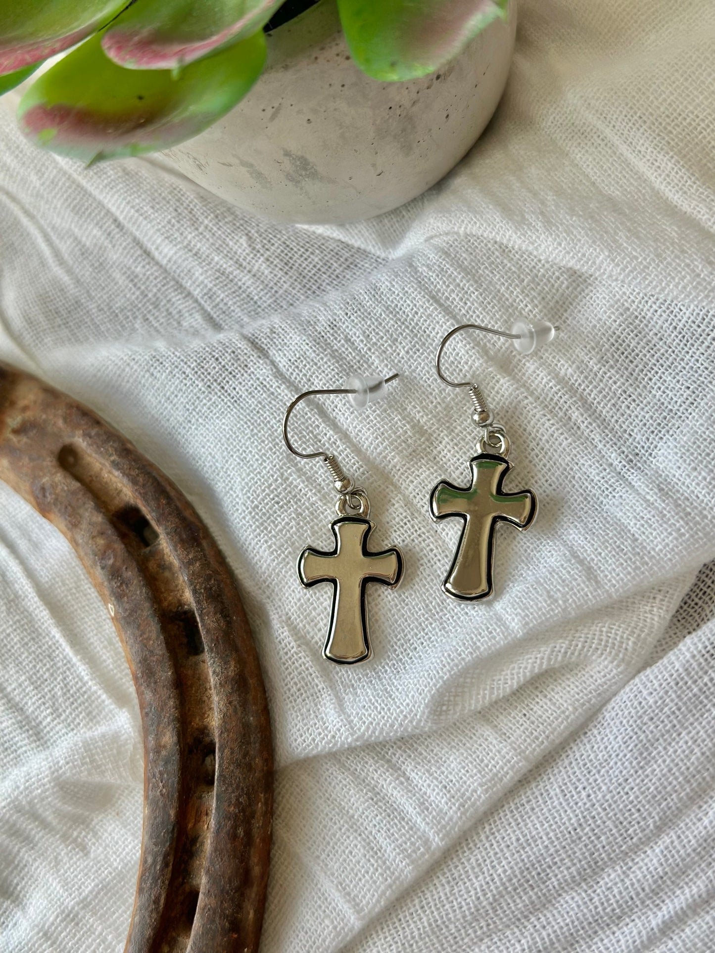 Solid Cross Charm Earrings