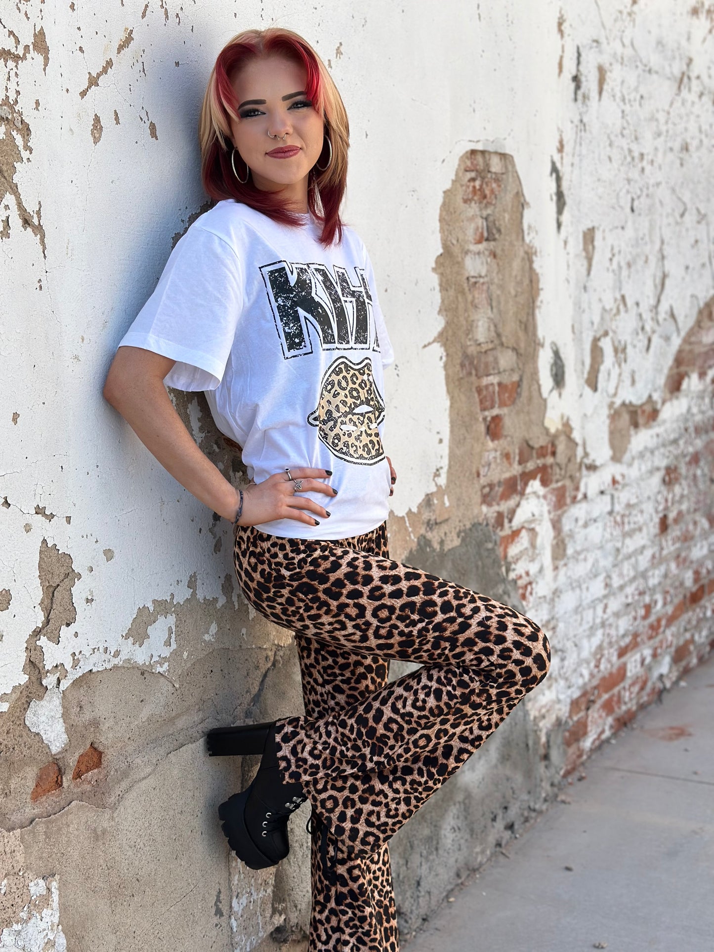 High Waisted Leopard Flare Leggings