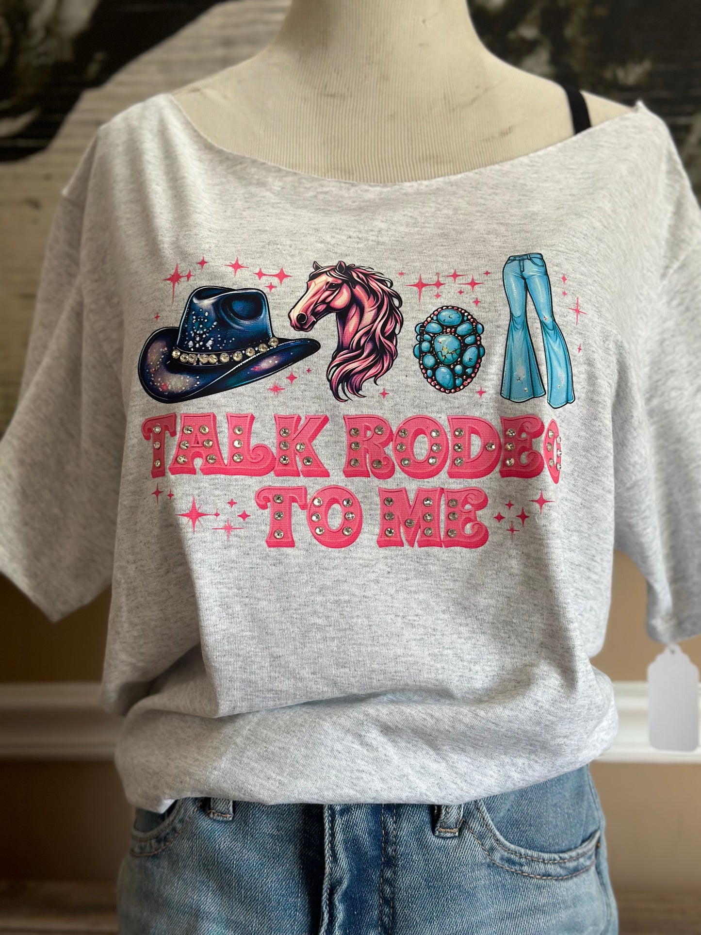 Cropped & Jeweled Talk Rodeo To Me Graphic T-Shirt