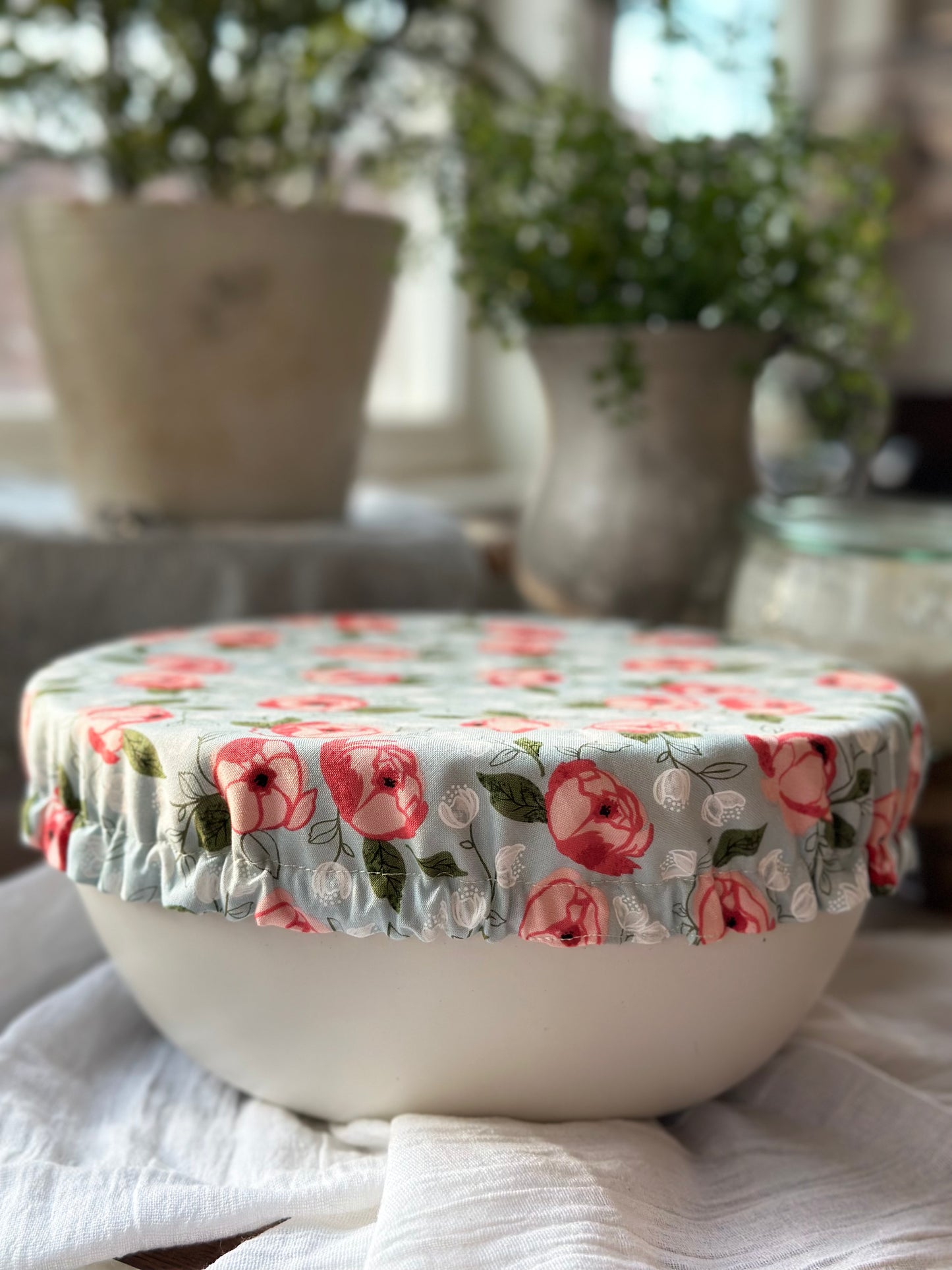 Seafoam & Floral (Large) Bowl Cover