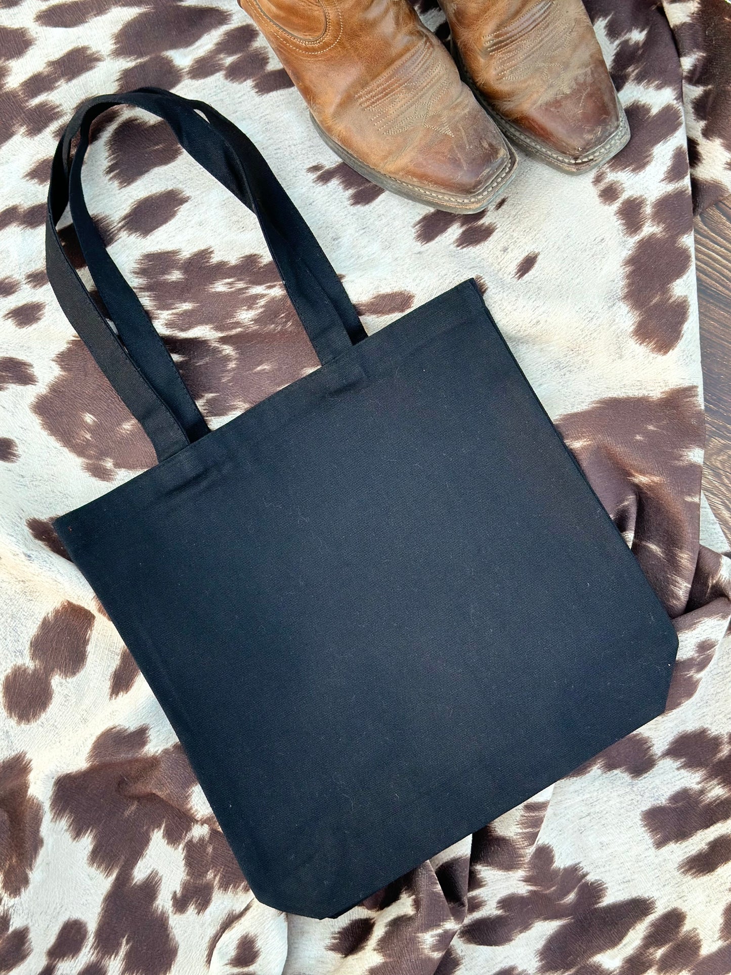“Western Mama” Black Cotton Canvas Tote
