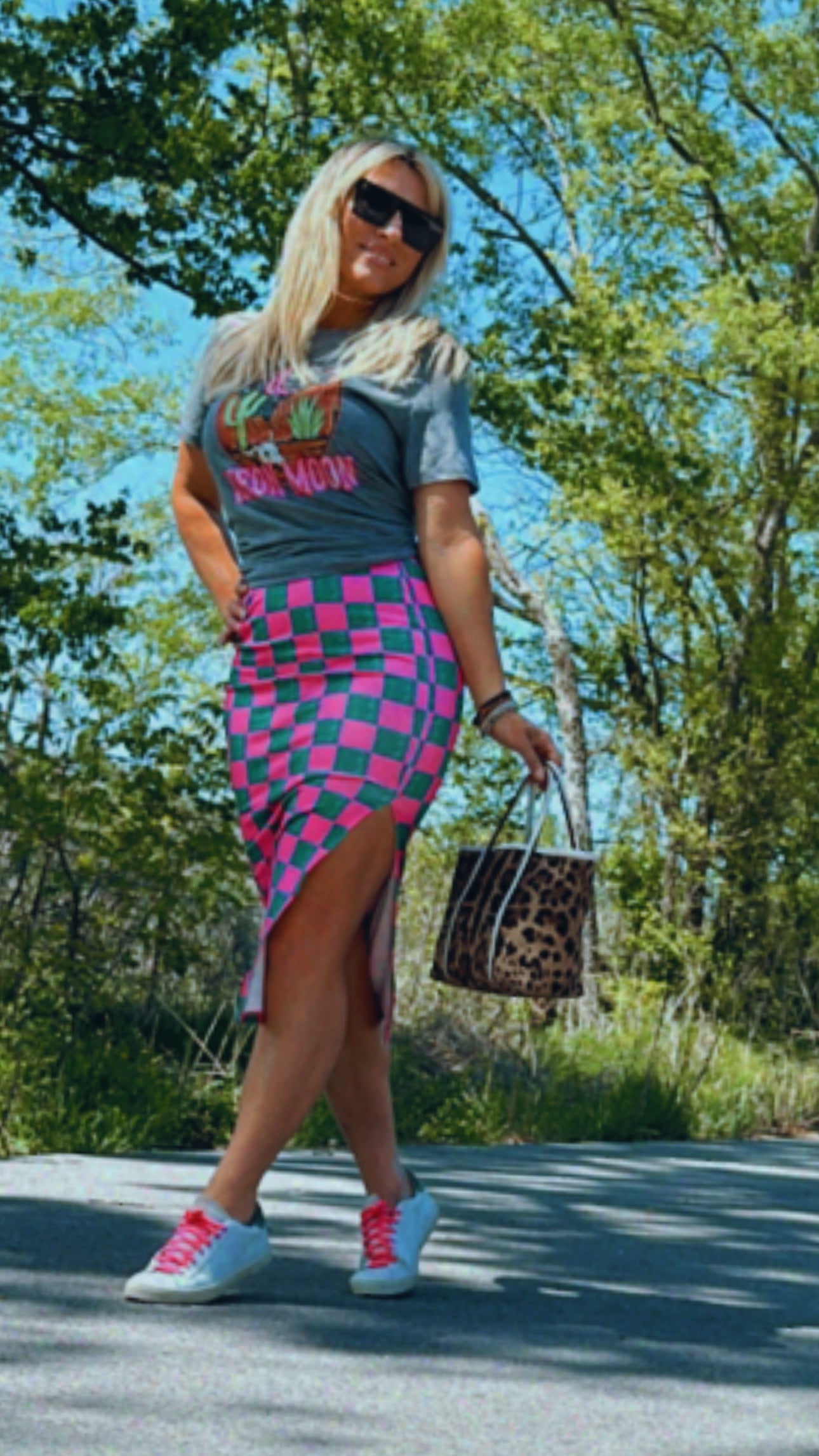 Pink & Green Checkered Skirt