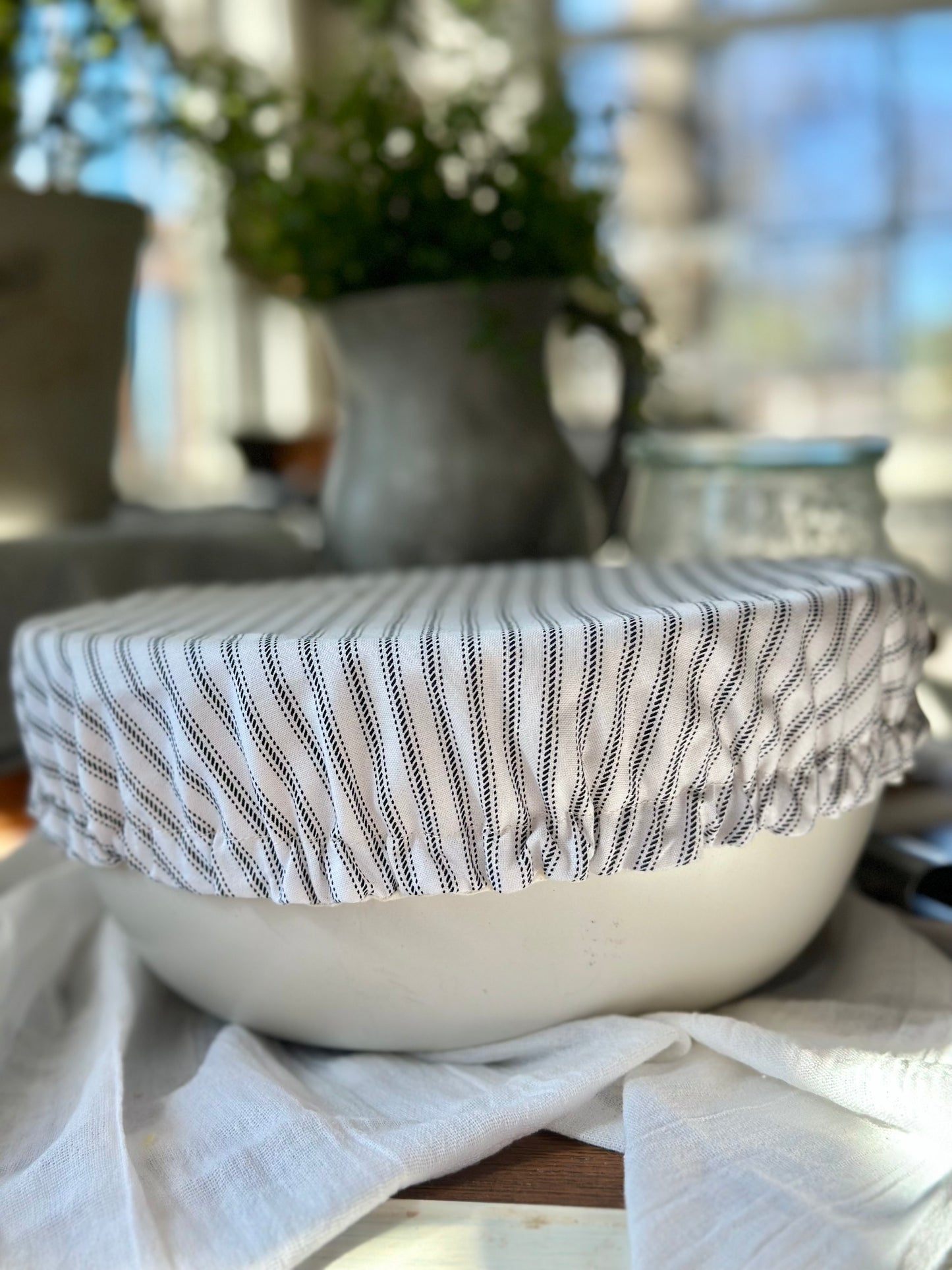 Black Ticking Stripe (Large) Bowl Cover