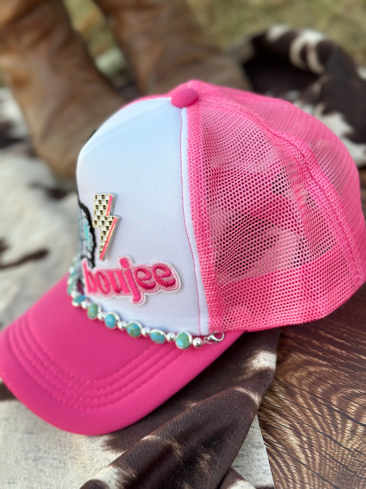 “2 Boujee” Pink Trucker Hat - Adult Size