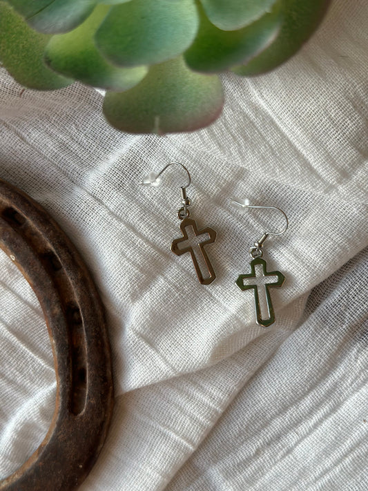 Silver Plated Cross Charm Earrings