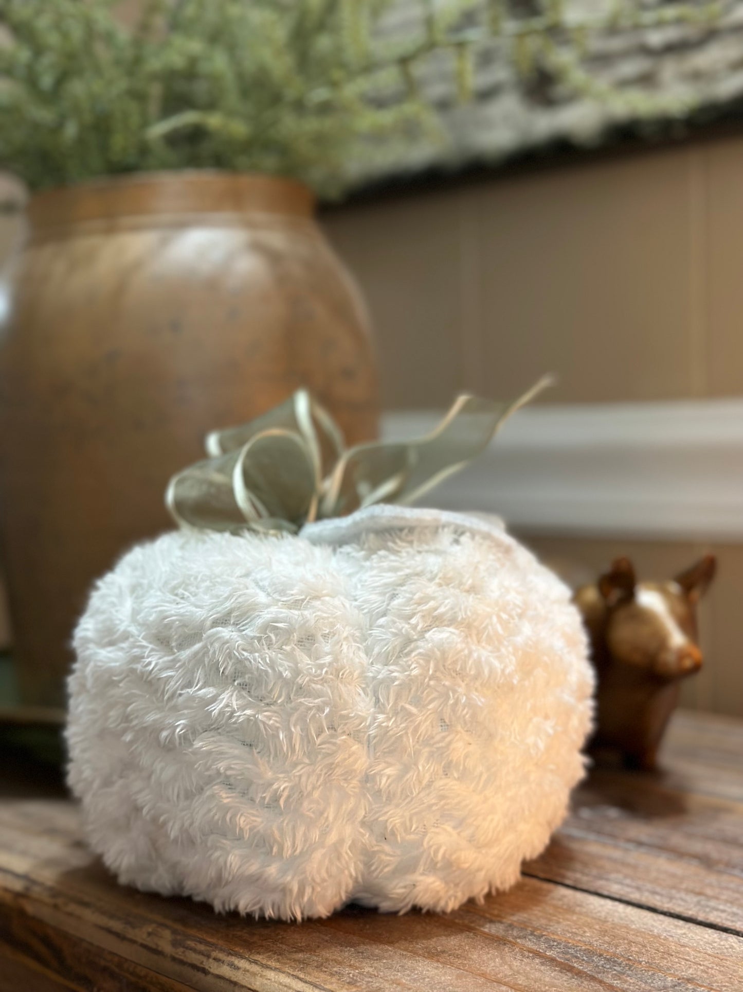 Medium White Plush Pumpkin