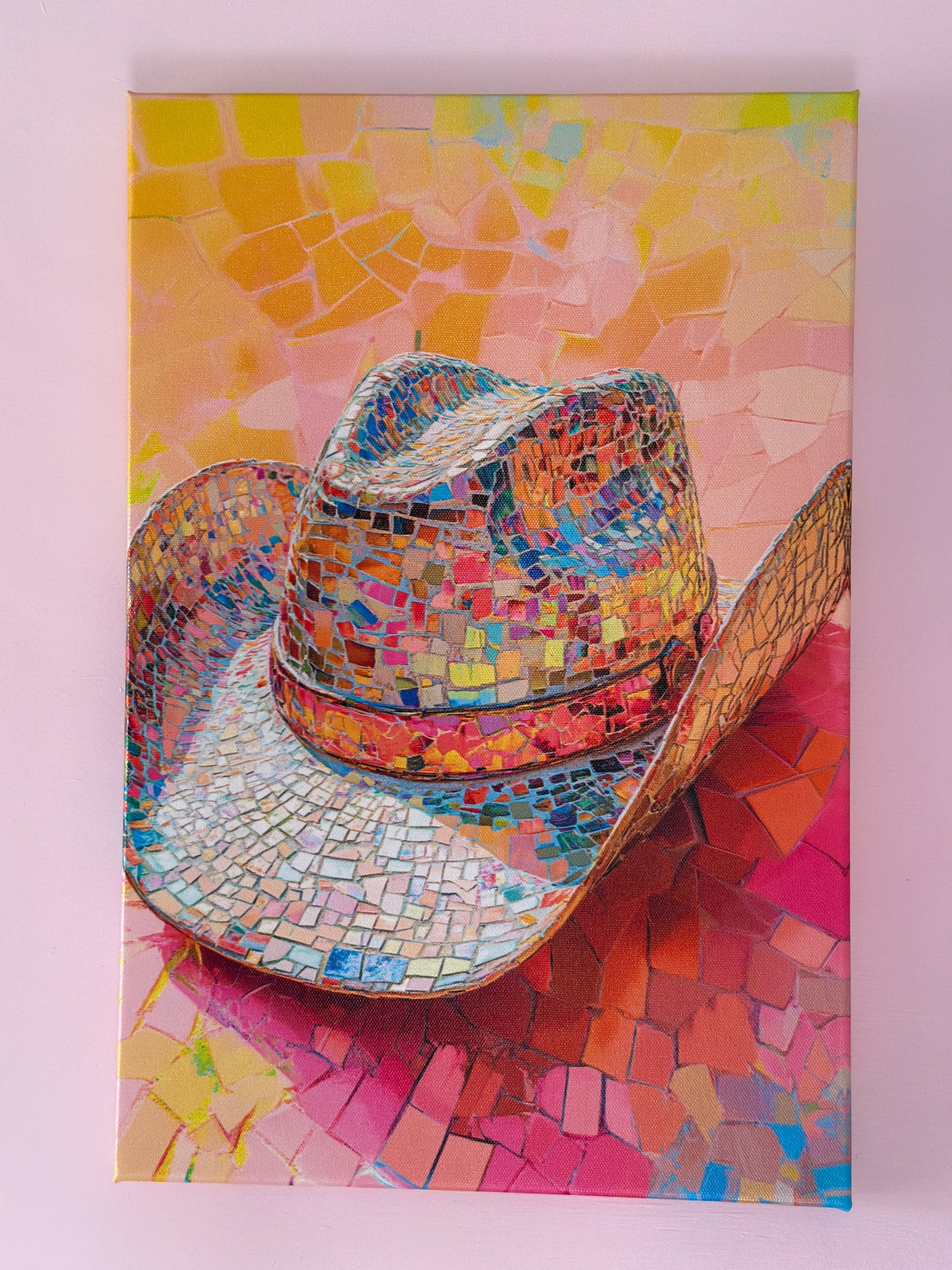 12”x18” Mosaic Cowgirl Hat Canvas Print