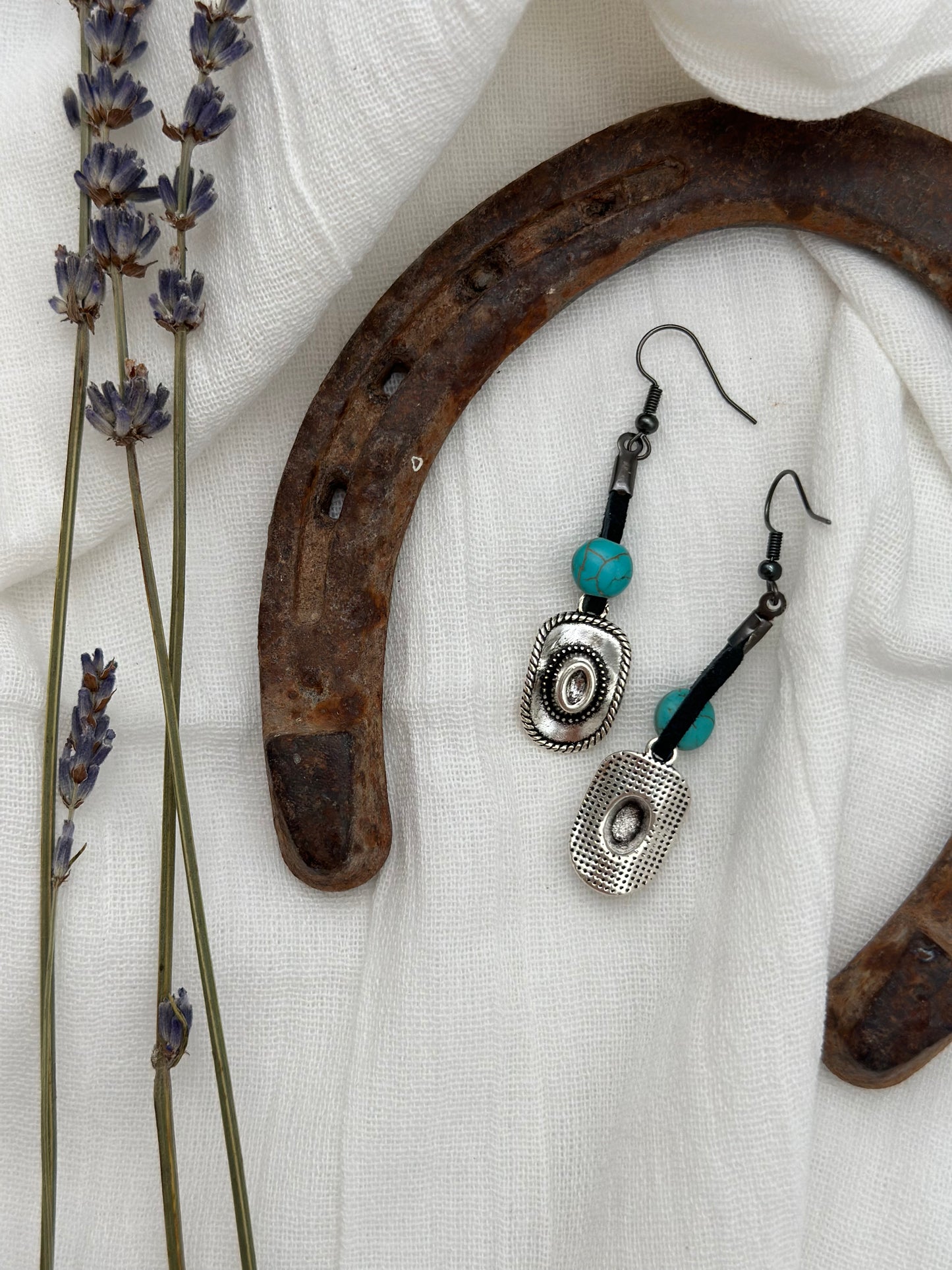 Cowboy Hat With Leather Charm Earrings