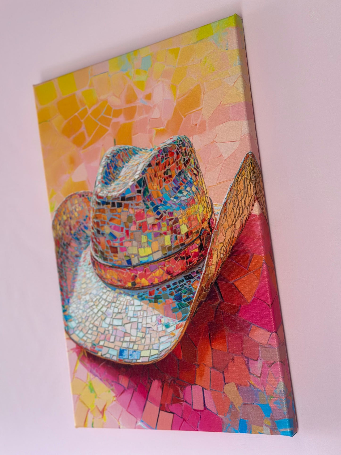 12”x18” Mosaic Cowgirl Hat Canvas Print