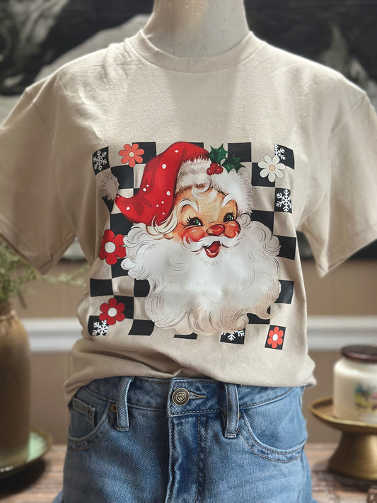 Checkered Santa Graphic T-Shirt