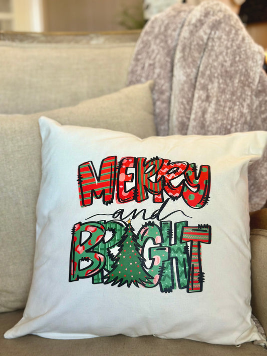 “Merry & Bright” Canvas Pillow