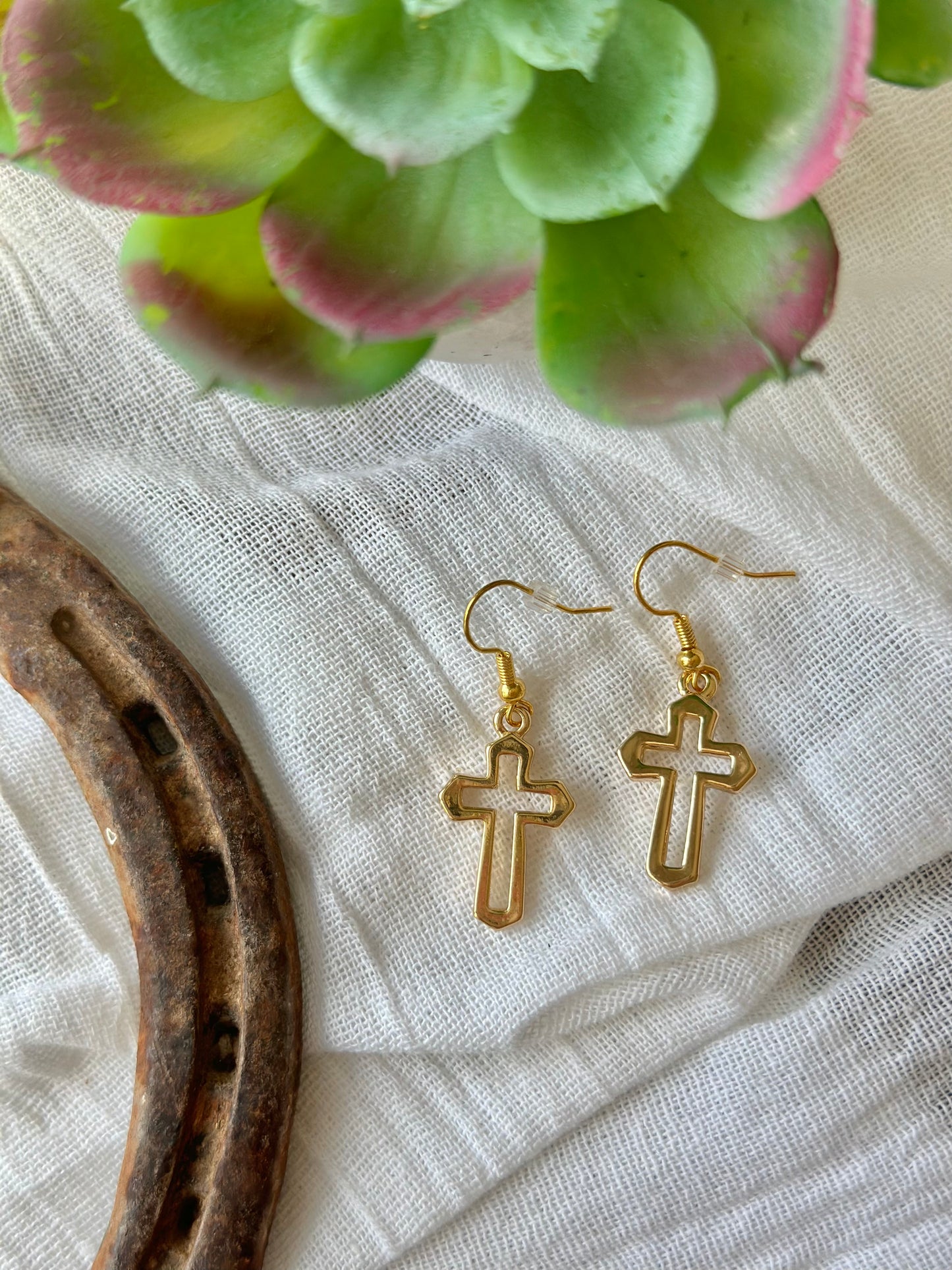 Gold Plated Cross Charm Earrings