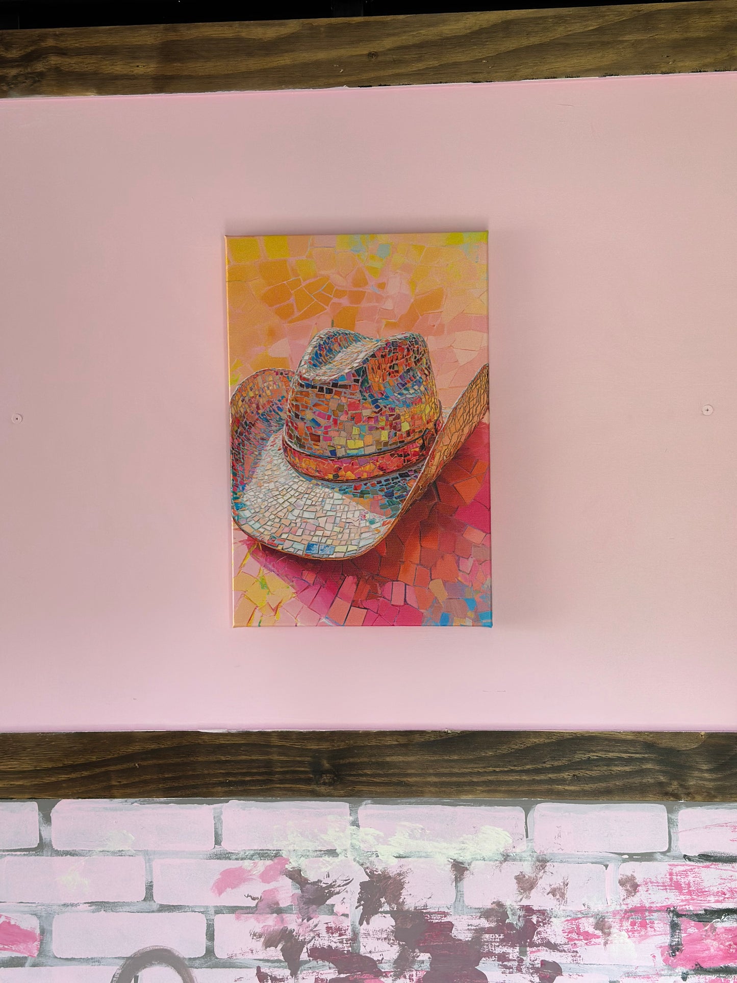 12”x18” Mosaic Cowgirl Hat Canvas Print