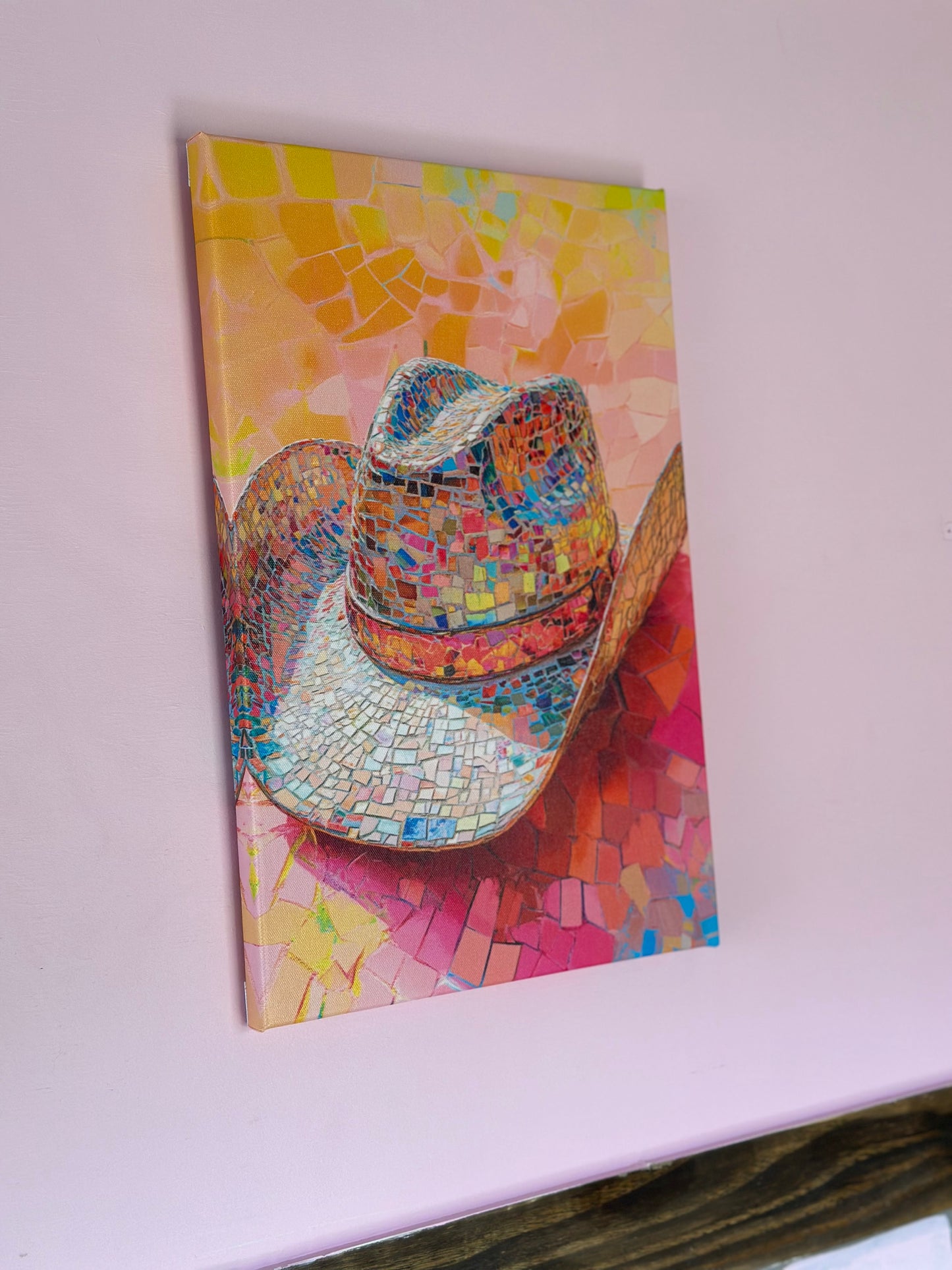 12”x18” Mosaic Cowgirl Hat Canvas Print