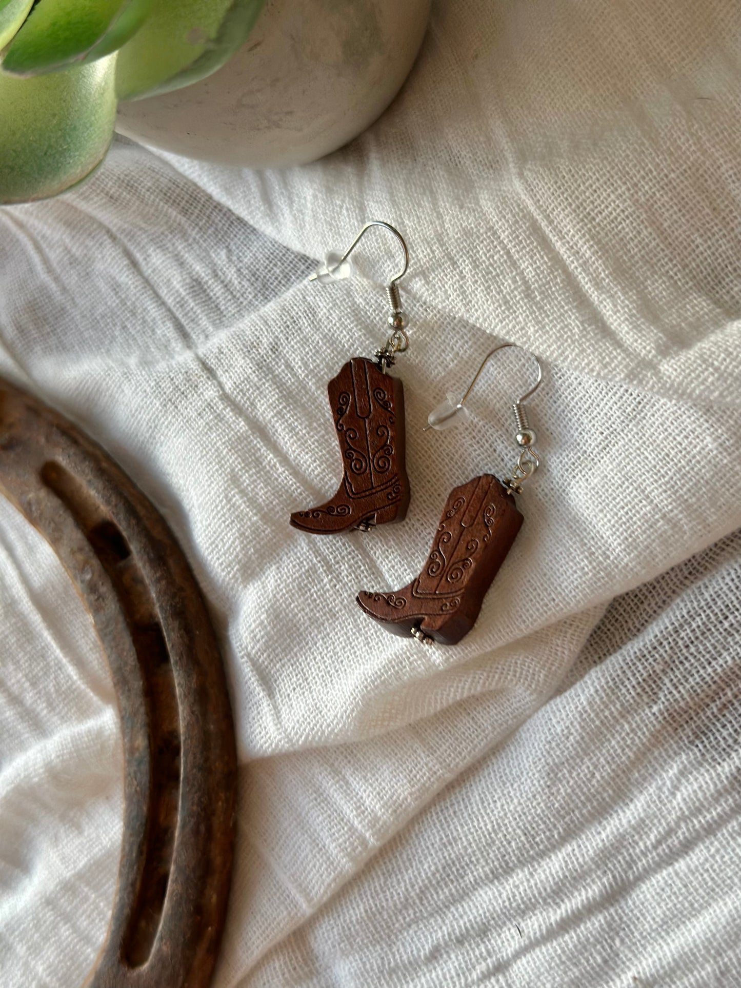 Wooden Cowboy Boot Earrings