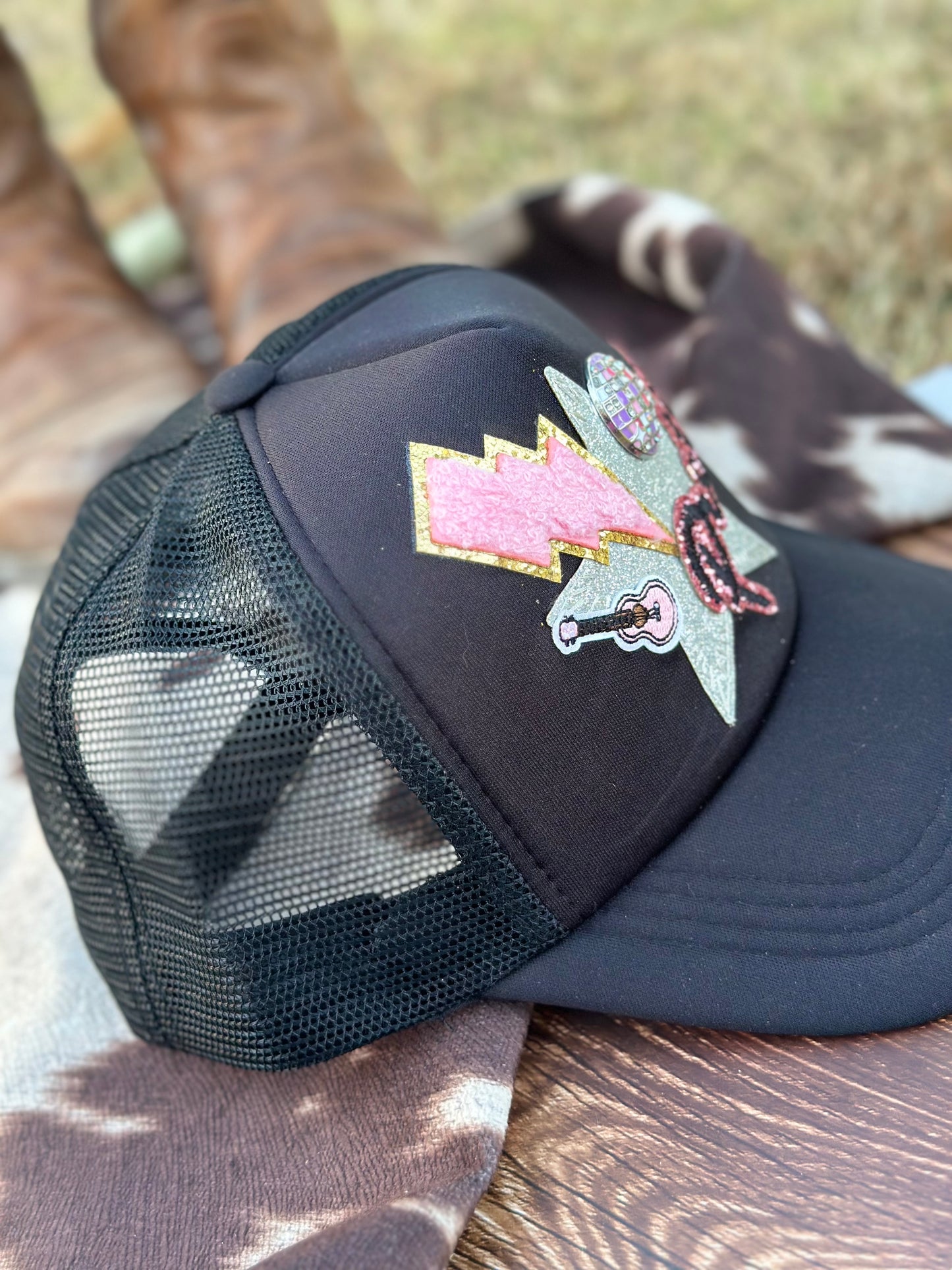 “Pretty & Bling” Black On Black Trucker Hat - Adult Size