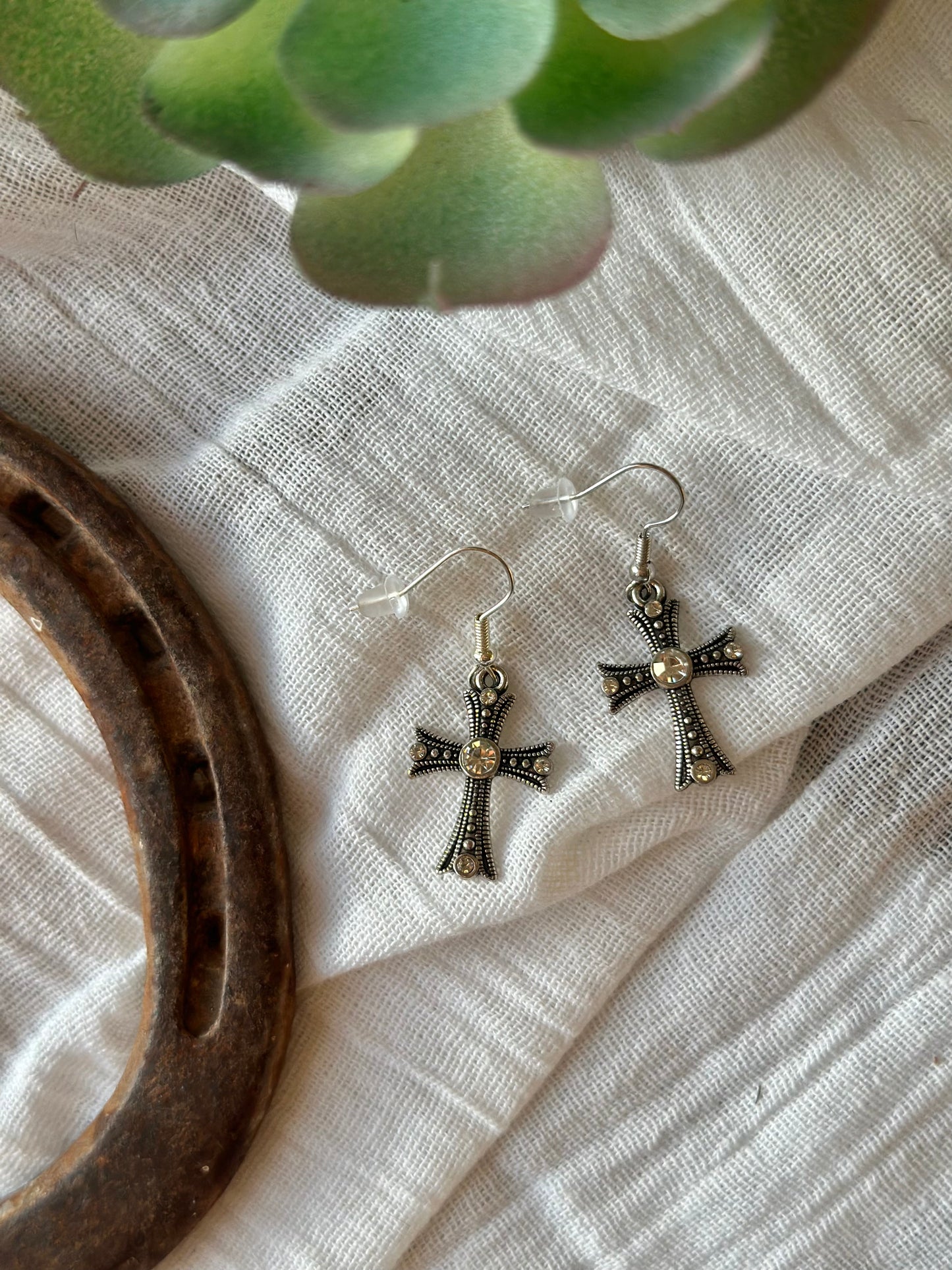 Rhinestone Cross Charm Earrings