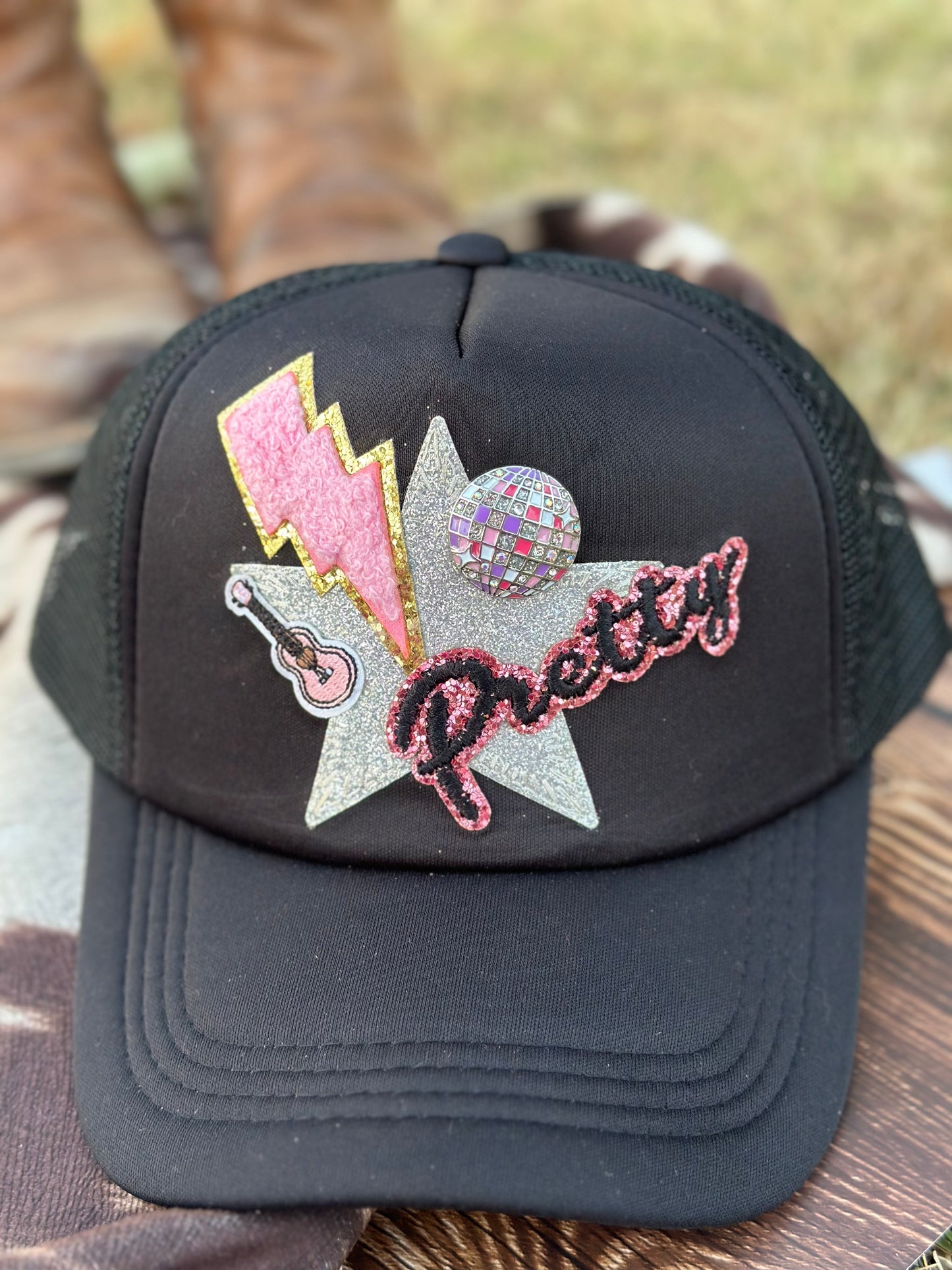 “Pretty & Bling” Black On Black Trucker Hat - Adult Size