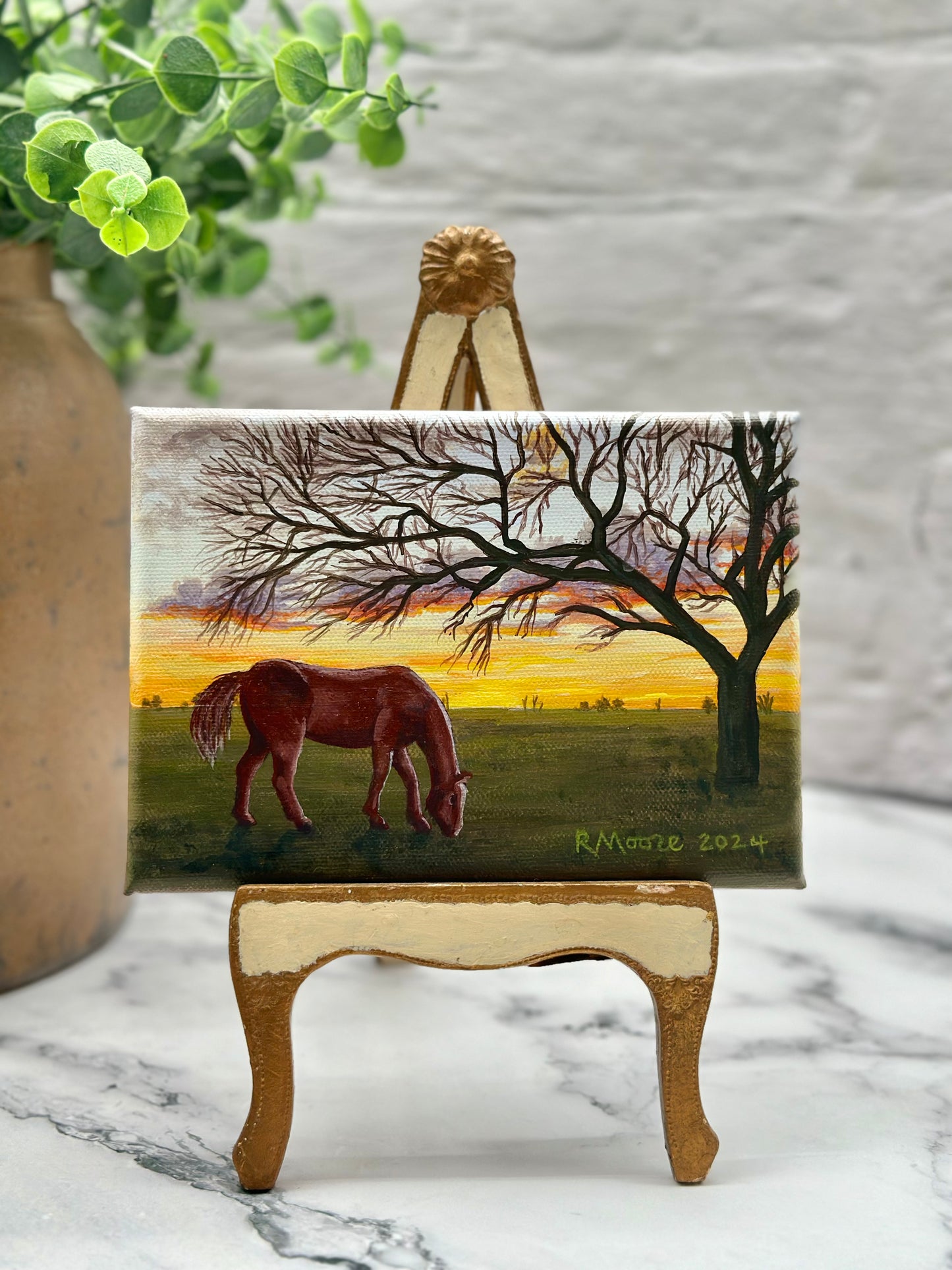 5”x7” Grazing At Sunset Painting