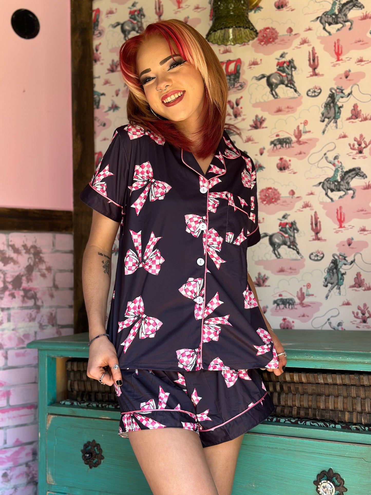 Checkered Bows Pajama Set
