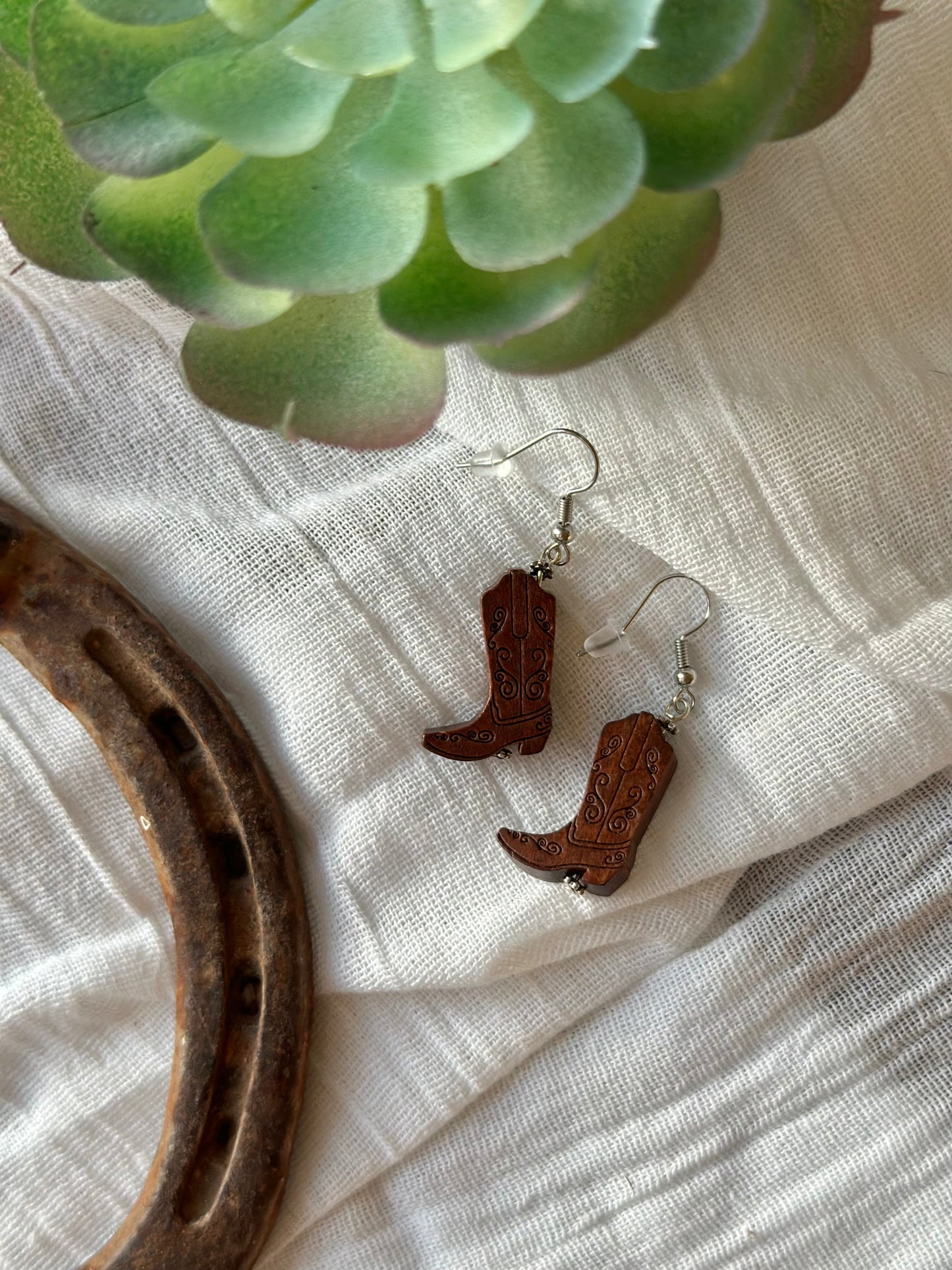 Wooden Cowboy Boot Earrings