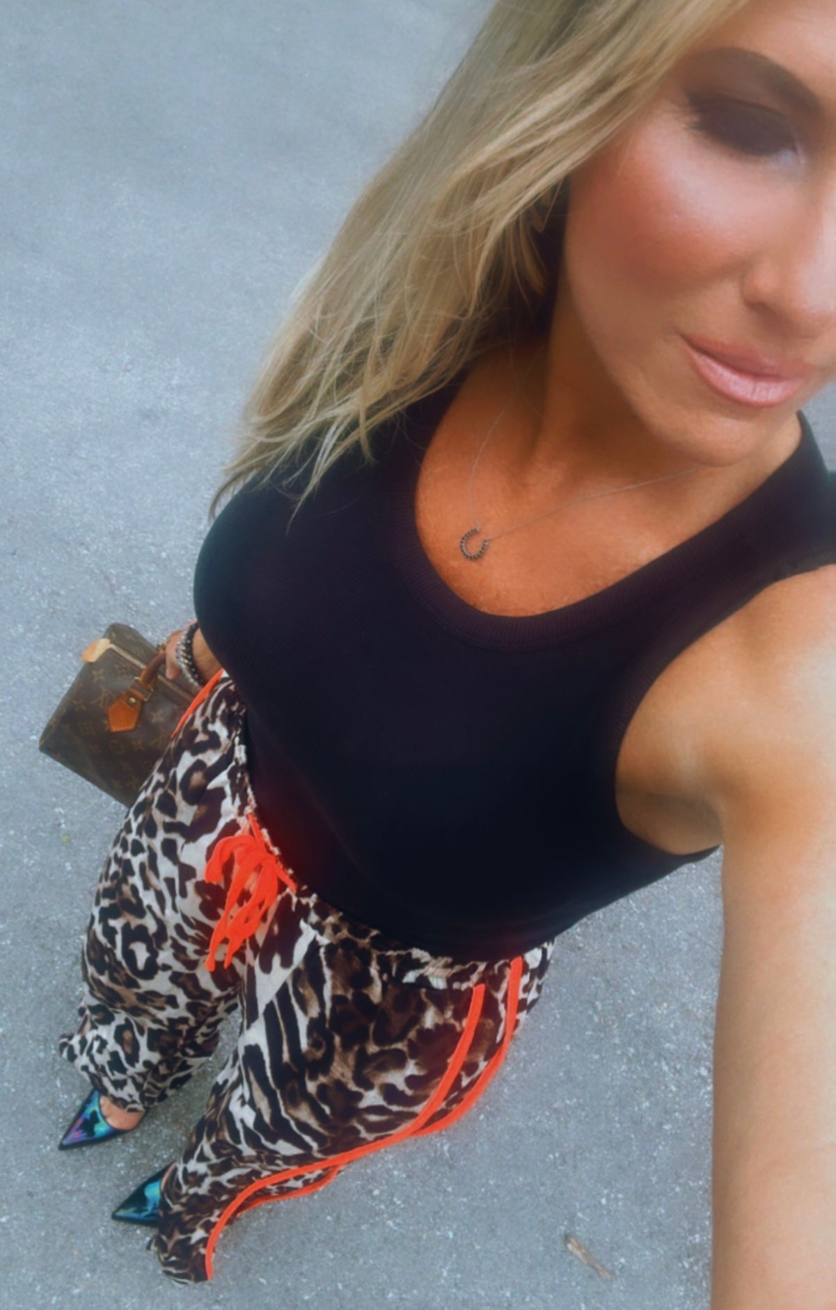 Neon Orange Wide Leg Leopard Pants