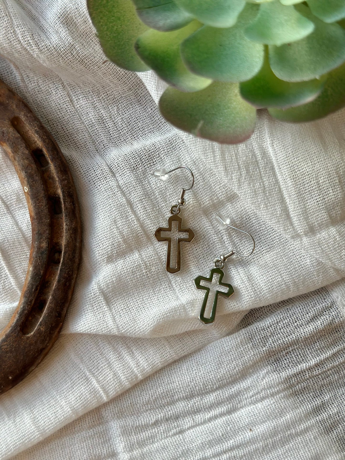 Silver Plated Cross Charm Earrings