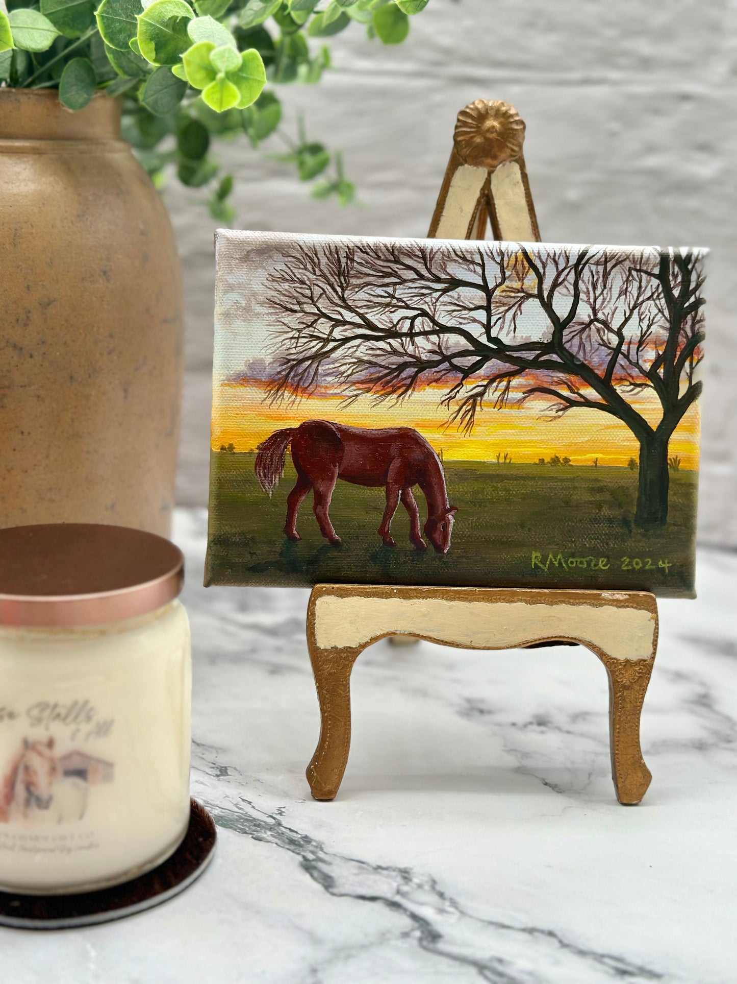 5”x7” Grazing At Sunset Painting