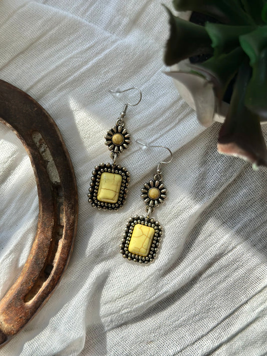 Vintage Yellow Sun Drop Pendant Earrings