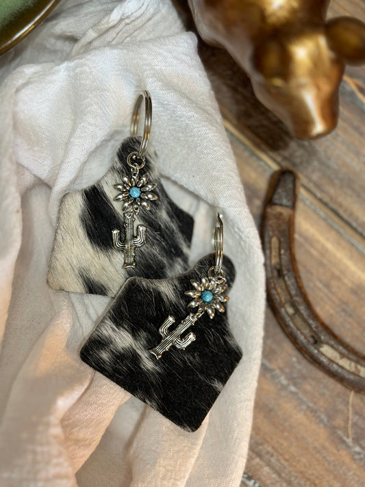 Cowhide Cactus Blossom Keychains