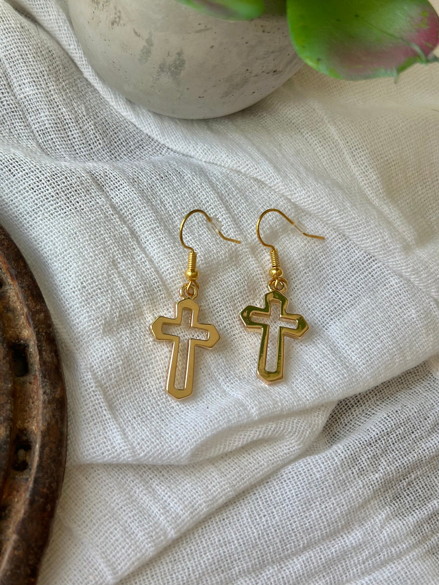 Gold Plated Cross Charm Earrings