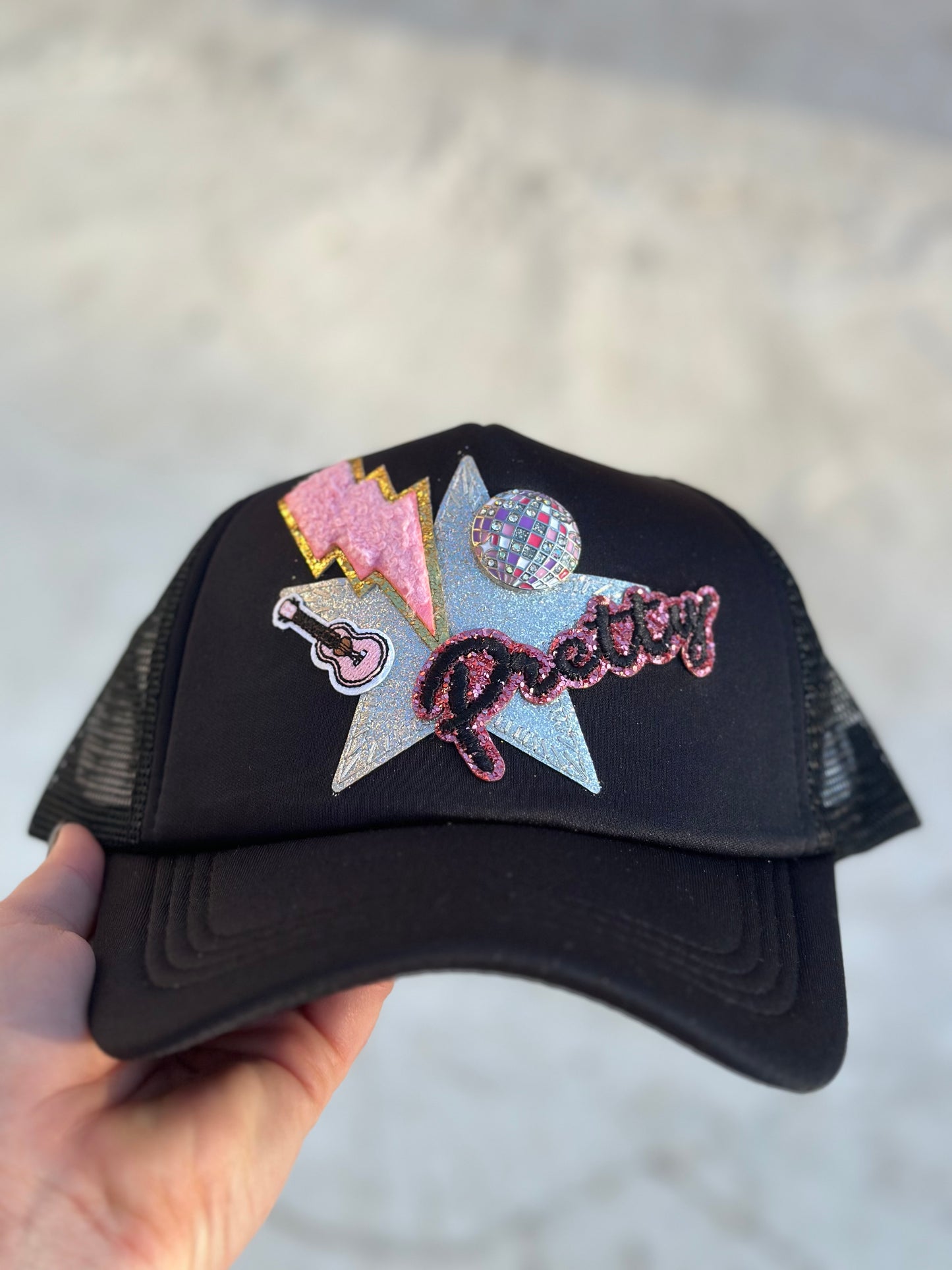 “Pretty & Bling” Black On Black Trucker Hat - Adult Size