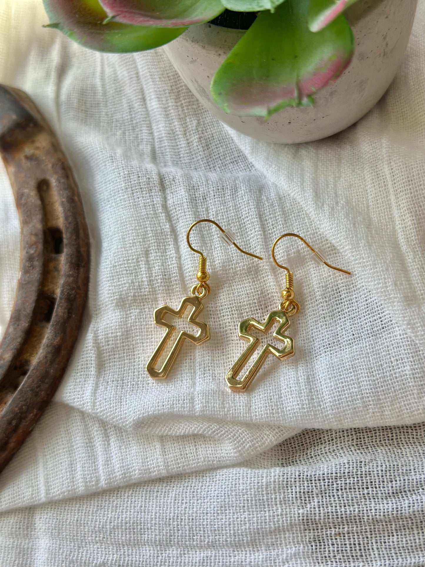 Gold Plated Cross Charm Earrings