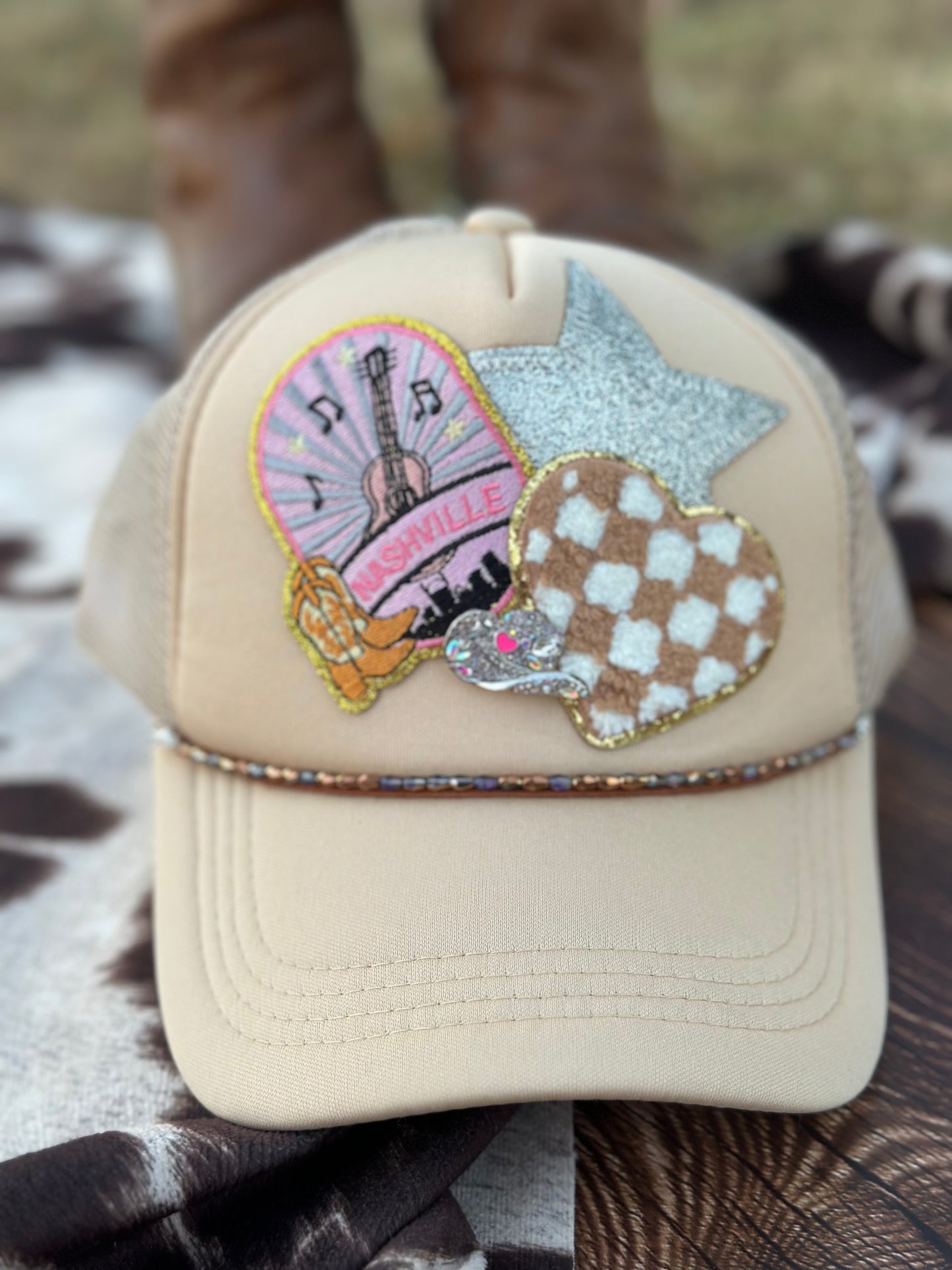 “Nashville Love” Tan Trucker Hat - Adult Size