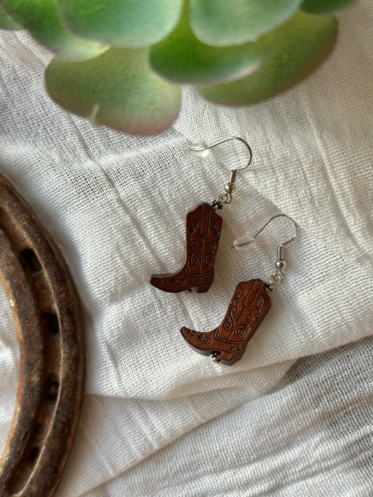 Wooden Cowboy Boot Earrings