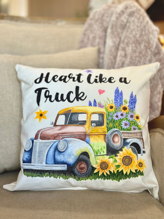 “Heart Like A Truck” Hand Painted Canvas Pillow