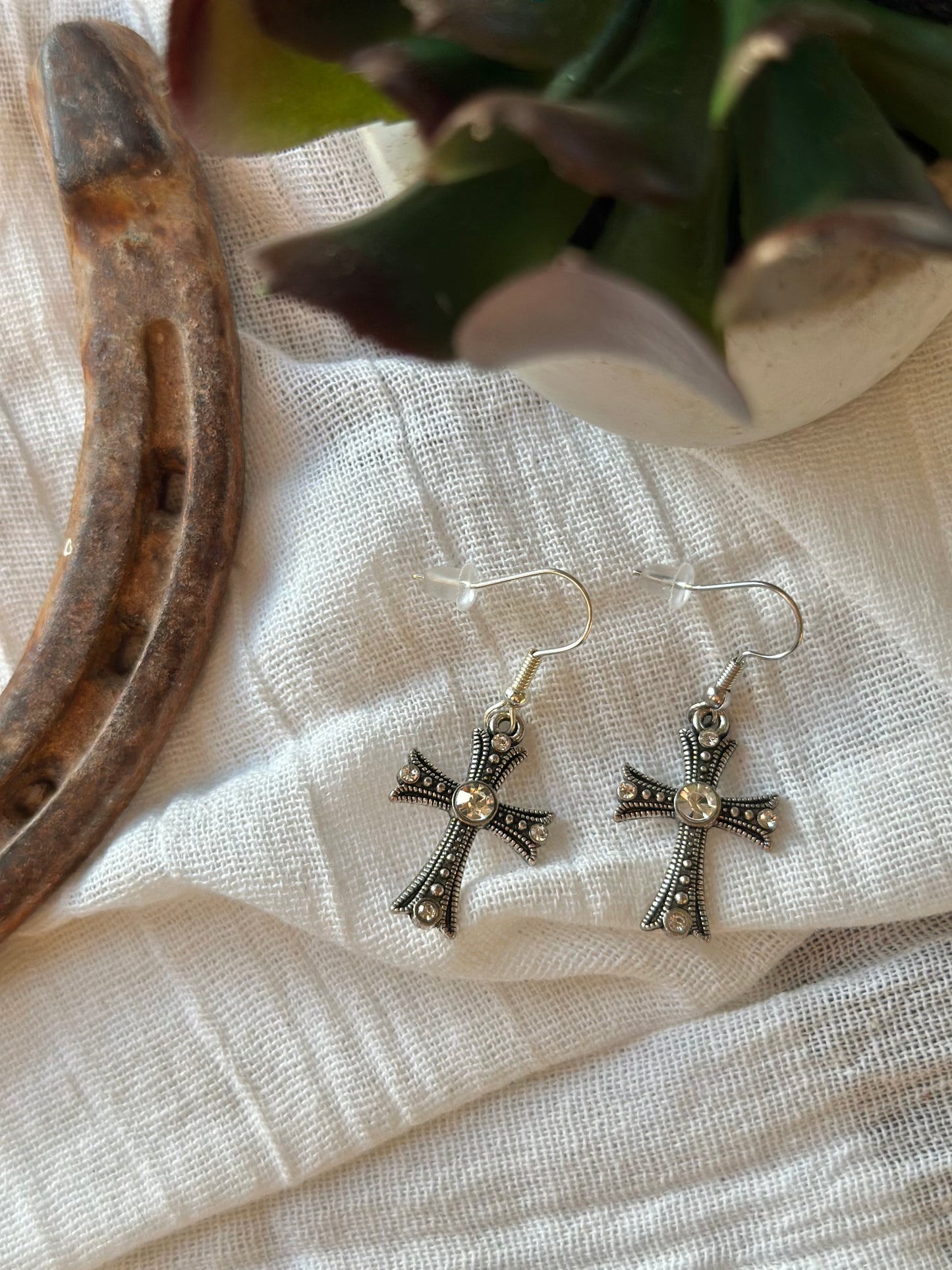 Rhinestone Cross Charm Earrings