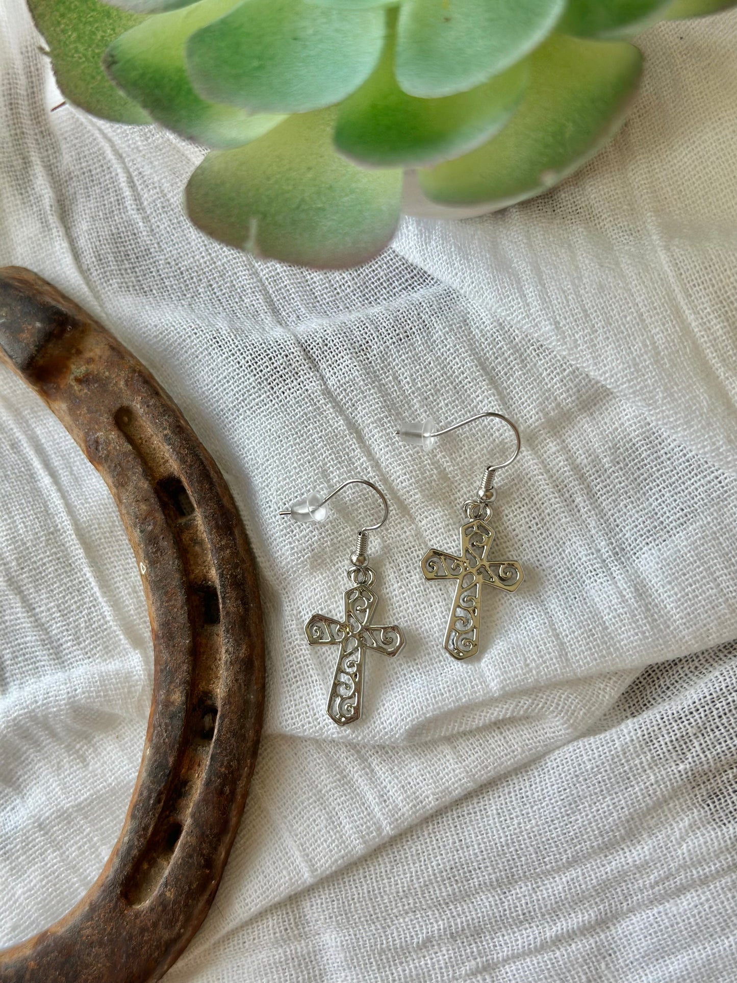 Tooled Cross Charm Earrings